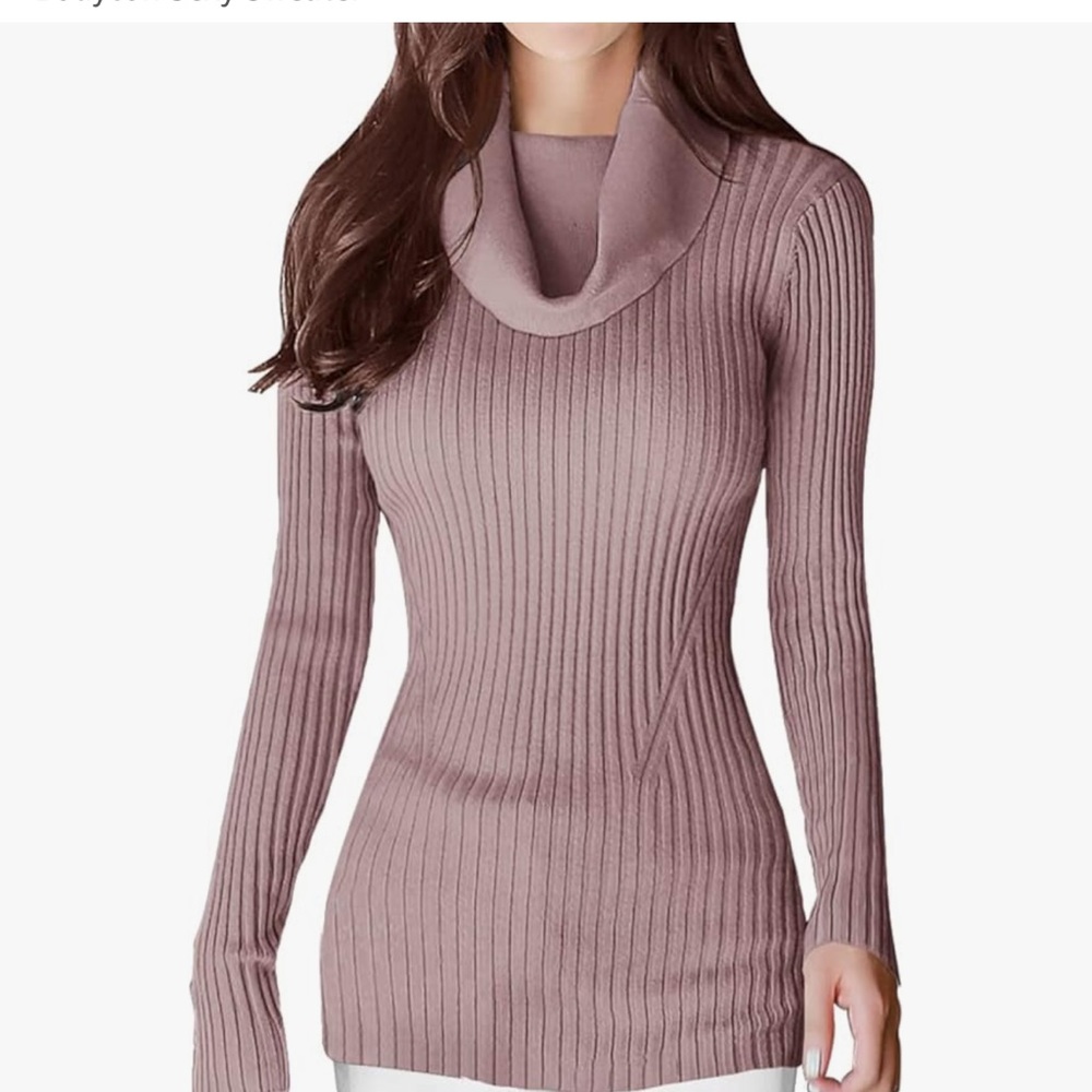 Elegant Mauve Ribbed Turtleneck Sweater